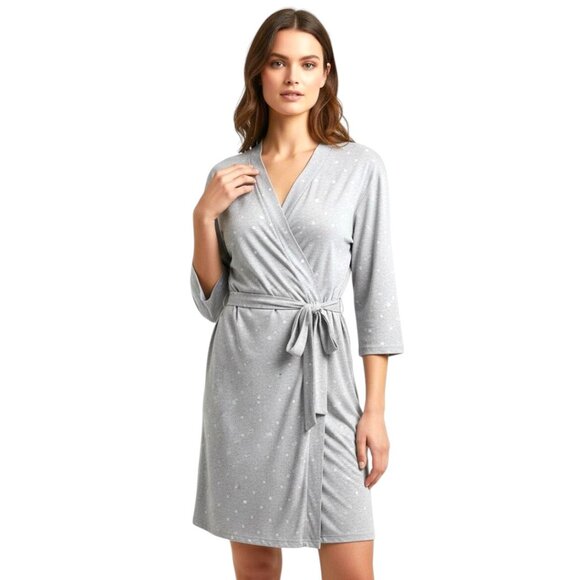Laura Ashley Gray Polka Dot Lightweight Robe – Size Medium - Picture 1 of 5
